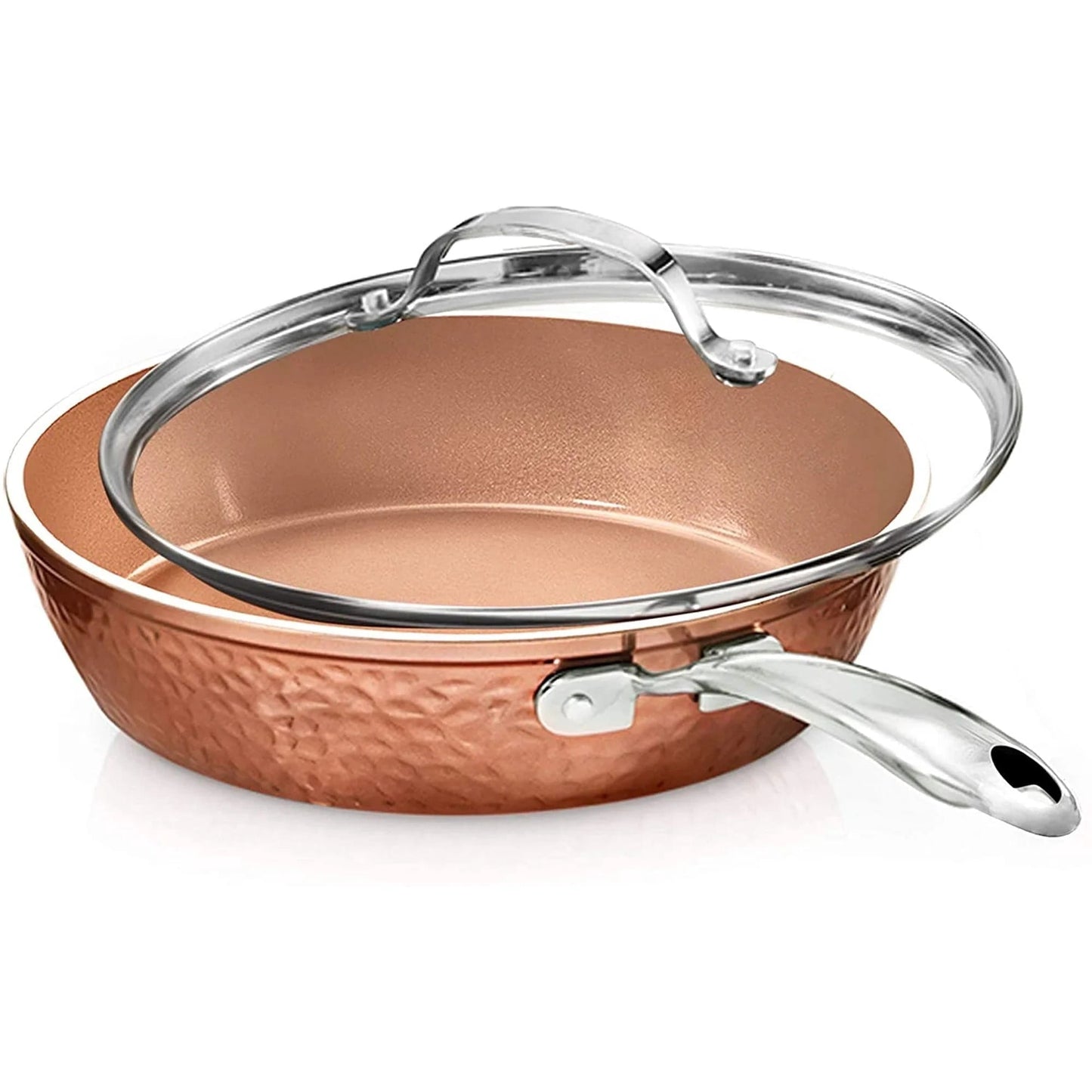 Gotham Steel Hammered 10 Inch Non Stick Frying Pans with Lid, Frying Pans Nonstick w/Lid, Healthy and Non Toxic Ceramic Pan for Cooking, Nonstick Frying Pan, Induction Pan, Dishwasher Safe – Copper