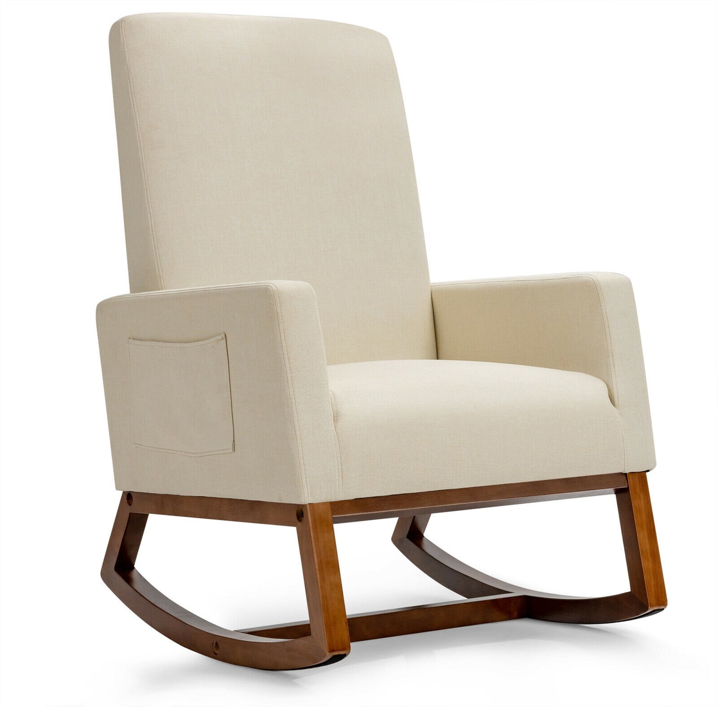 Gymax Rocking Chair High Back Upholstered Lounge Armchair w/ Side Pocket Grey