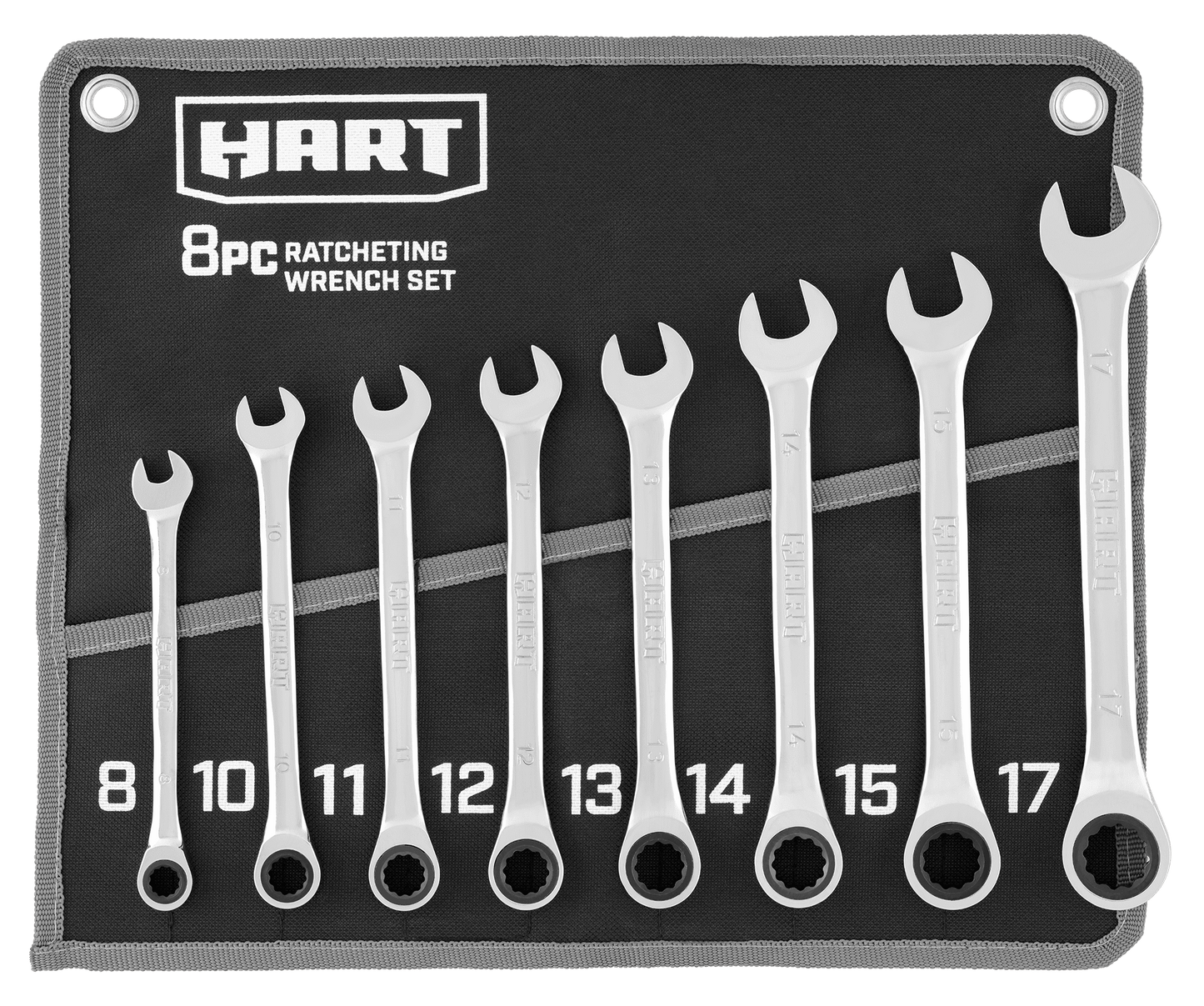 HART 8-Piece MM Ratcheting Wrench Set with Tool Pouch, Chrome Vanadium