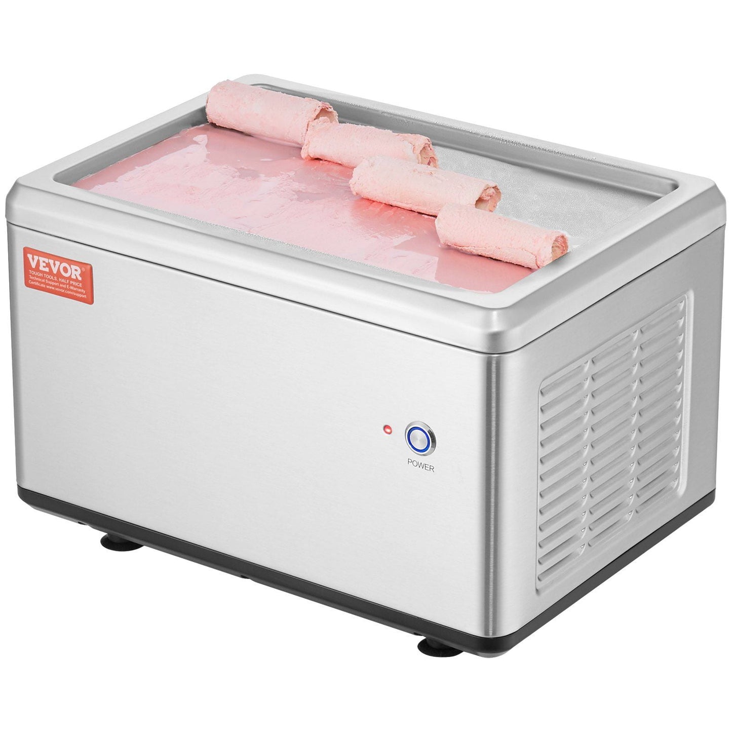HCY Fried Ice Cream Roll Machine, 19.3" x 14.9" Stir-Fried Ice Cream Pan, Stainless Steel Rolled Ice Cream Maker with Compressor and 2 Scrapers, for Making Ice Cream, Frozen Yogurt, Ice Cream Rolls