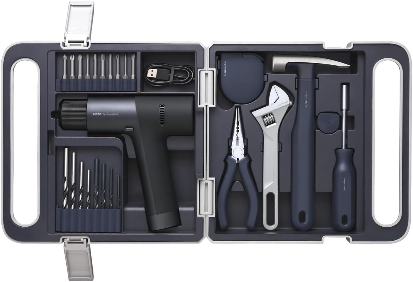HOTO Cordless Brushless Drill Tool Set, Variable Speed, Hidden Buckle, LED Screen, Intelligent Digital Display, Safe, Exquisite & Practical, High-end Drill Kit for Home/Daily Use