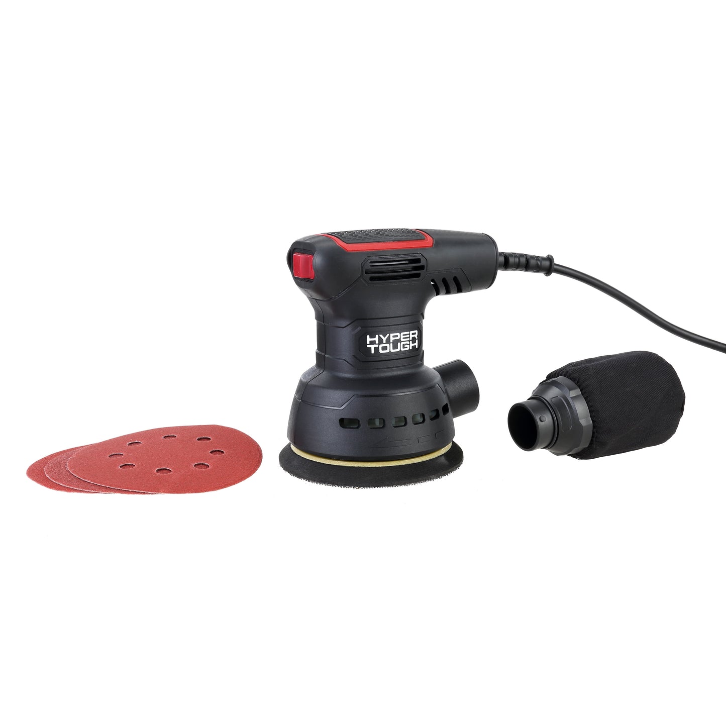Hyper Tough 2.8 Amp Corded 5 inch Orbital Sander with Dust Bag & 3 Sanding Sheets (60, 80 & 120 Grit), AQ20070G