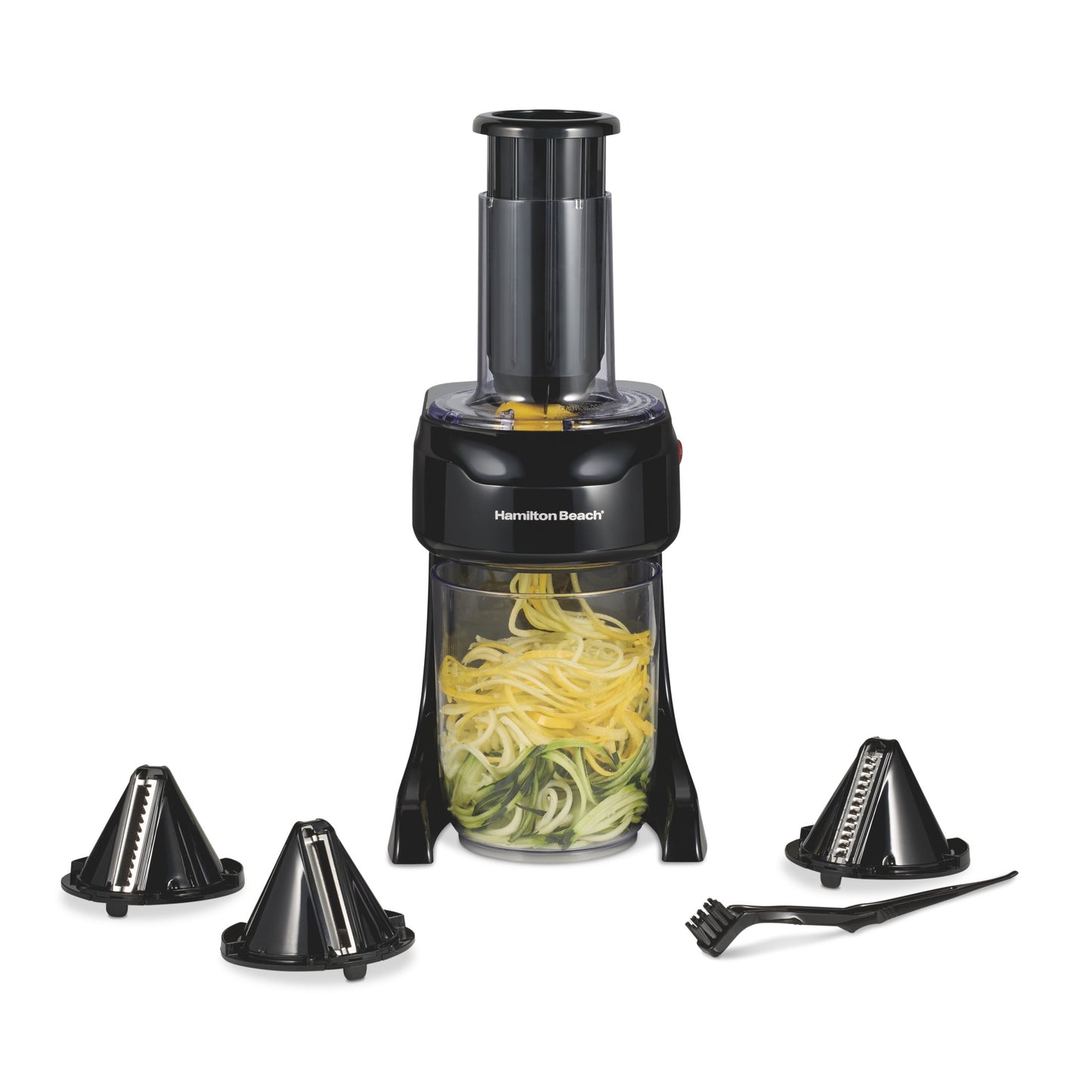 Hamilton Beach Espiralizador Eléctrico 3 en 1, 3 Conos de Corte, Agarre Metálico para Alimentos, Capacidad para 6 Tazas, Modelo 70930