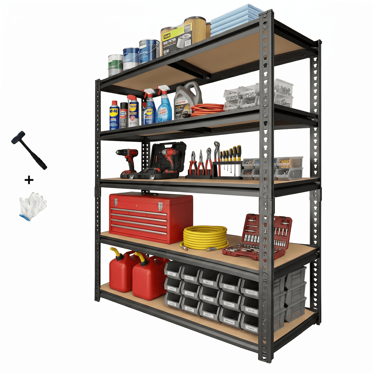 Heavy Duty Garage Shelves, 2400 lbs Capacity 5-Tier Metal Storage Shelves, 60â€H Adjustable Shelving Unit, Narrow Garage Storage Rack, Boltless Easy Assembly, for Garage Basement Pantry