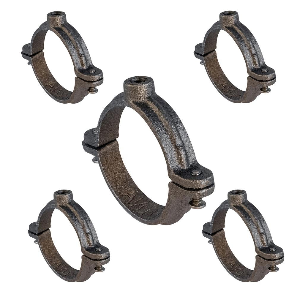 Highcraft 4 in. 2-Piece Split Ring Pipe Hanger in Uncoated Malleable Iron (5-Pack)