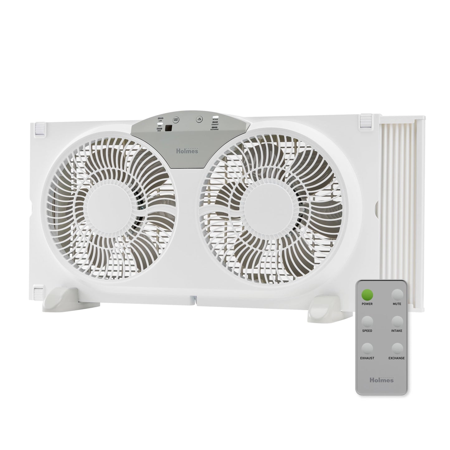Holmes 9†Digital Window Fan, 3-Speed, Twin Blade, Reversible Airflow, Remote, White, 12972