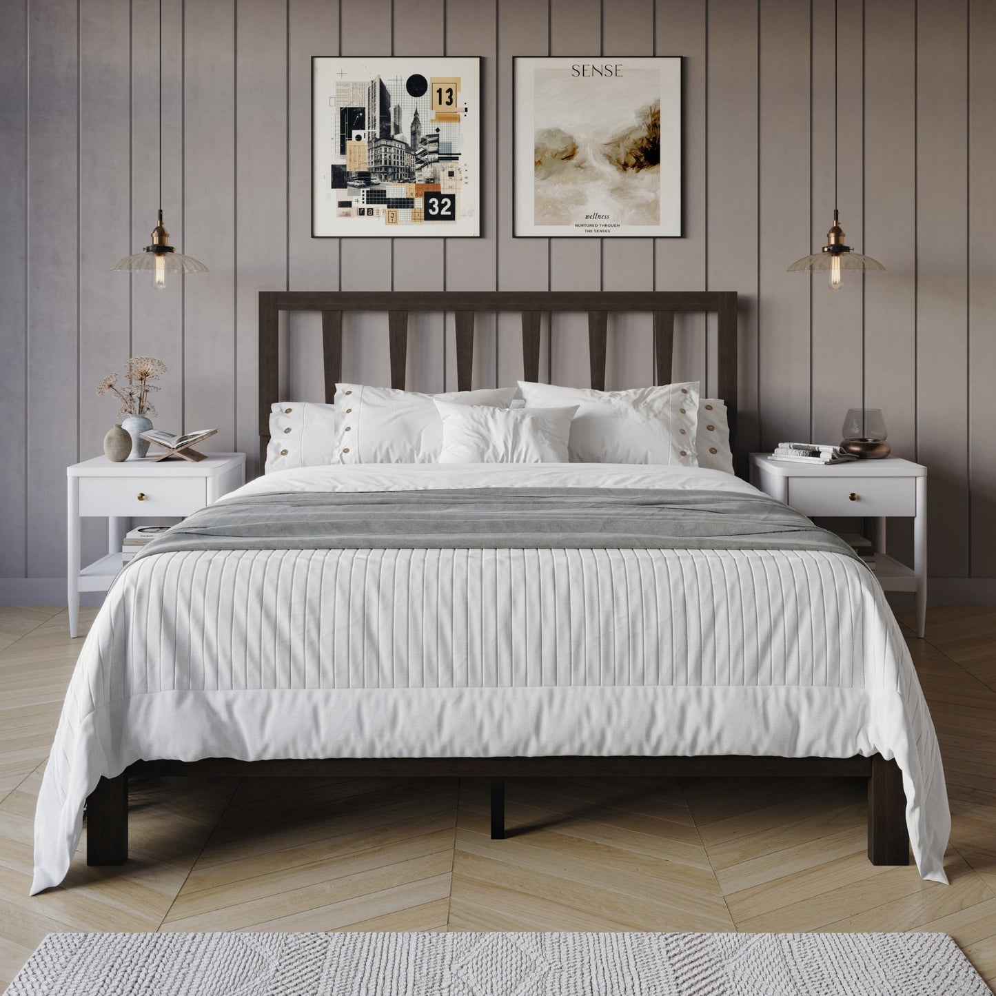 Home Design Elmira Twin Wood Platform Bed with Adjustable Height Headboard & Durable Wood Construction, Cappuccino, Easy Assembly