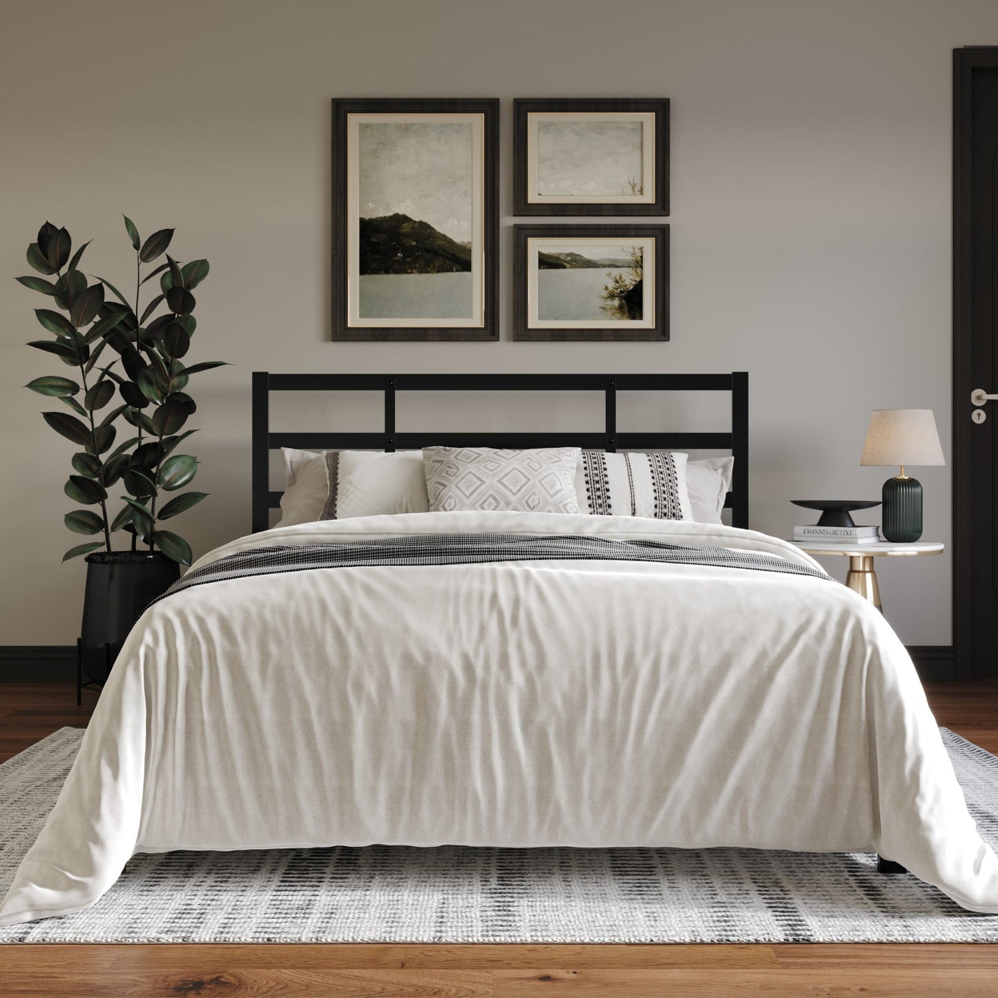 Base de Cama de Metal Tamaño King con Almacenamiento Debajo de la Cama, Negro Resistente, Blanco, Fácil Montaje, Adulto