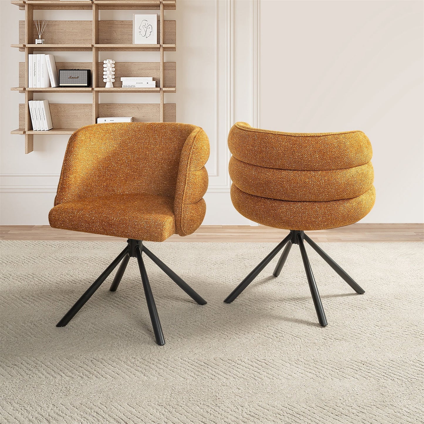 Hommoo 270° Swivel Accent Chair 2-Piece Chairs Set, Modern Chenille Upholstered Armchair with Metal Base, for Home & Office, Orange