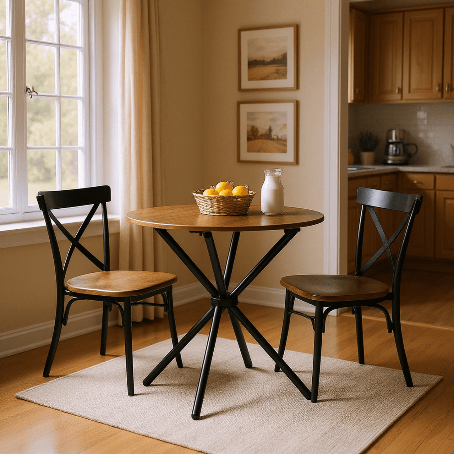 Homy Casa 31.5in Round Dining Table, Small Space Kitchen Table with Metal Legs for 2–4 People