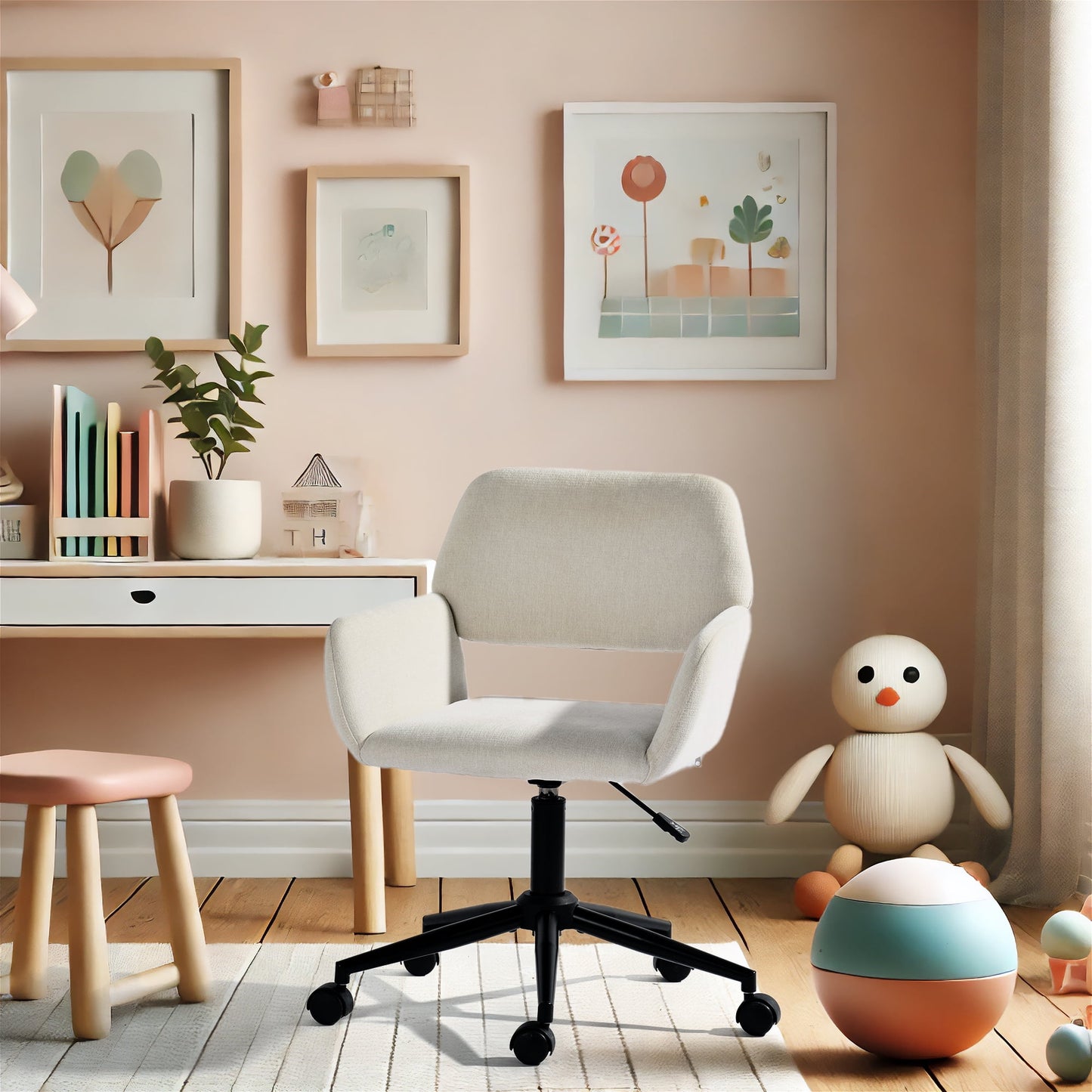 Homy Casa Kids Desk Chairs, Adjustable Height Swivel Children Study School Chairs, Beige