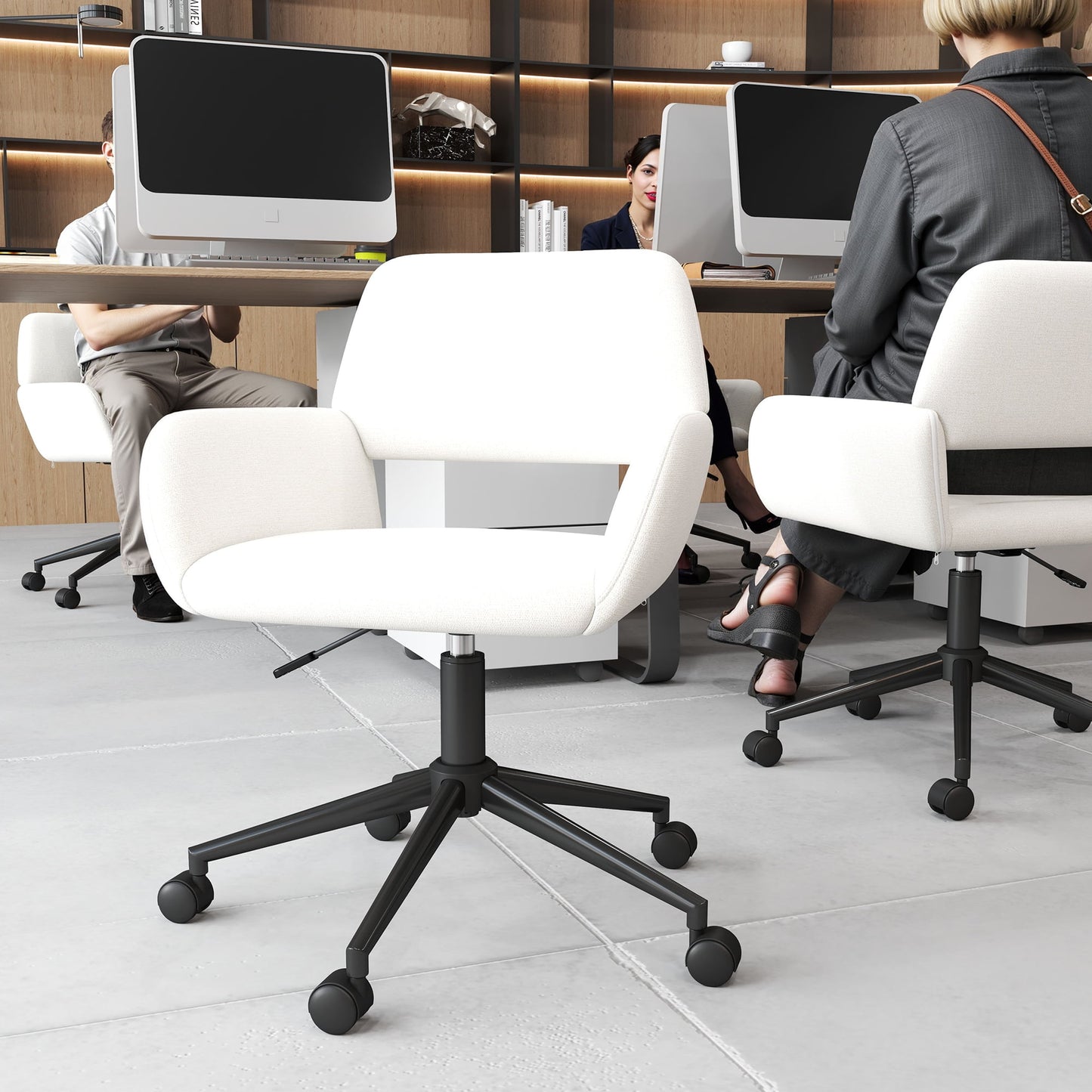 Homy Casa Reception Chair – Modern Swivel Chair for Conference Waiting Room, Beige