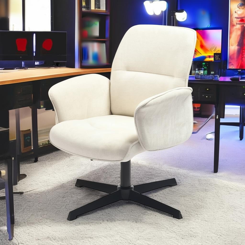 Homy Casa Swivel Gaming Chair, Upholstered Computer Entertainment Office Armchair, Cream