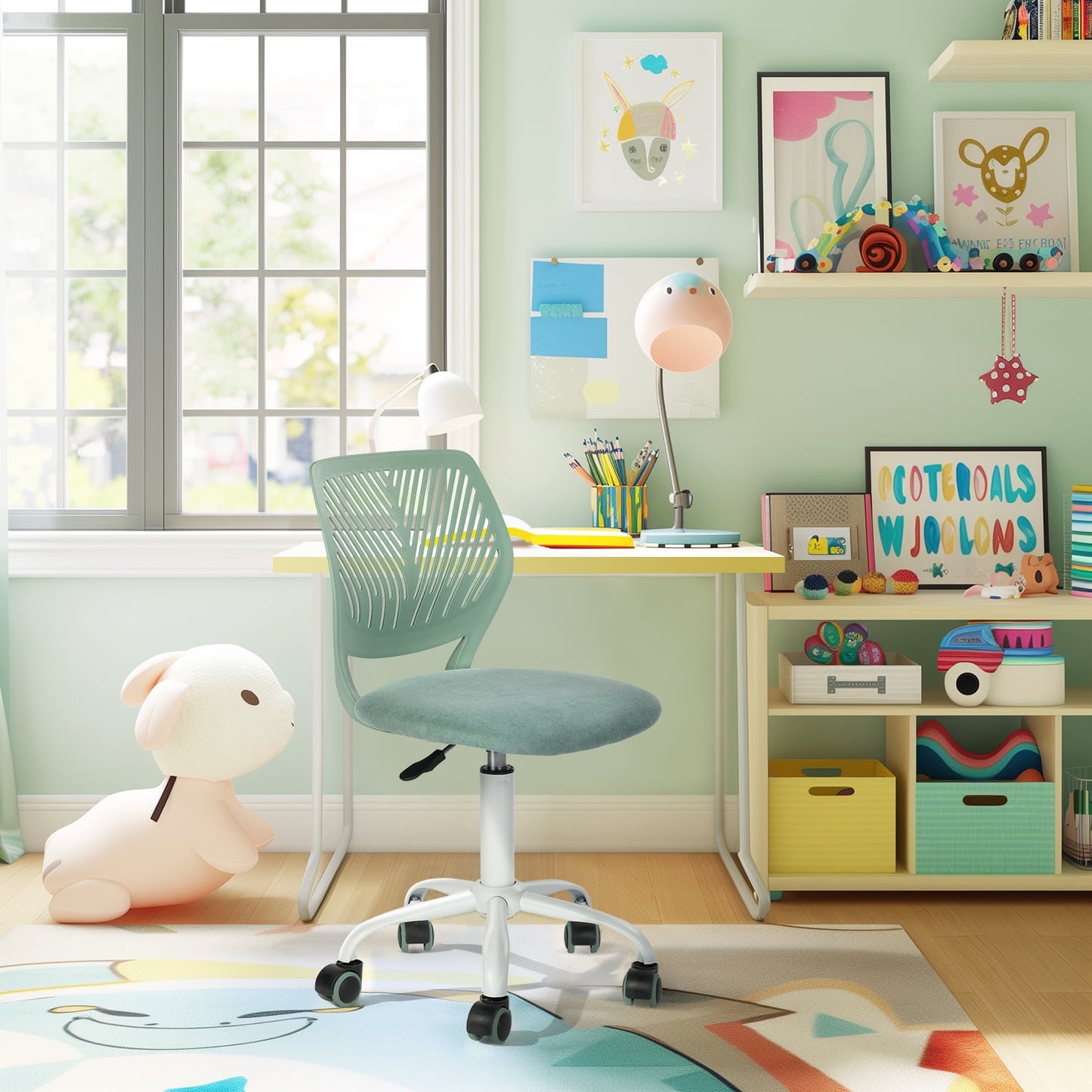 Homy Casa Adjustable Kids Desk Chair, Ergonomic Student Chair for Study, School or Bedroom, Green