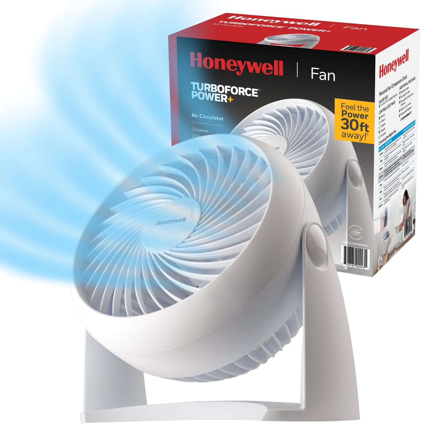 Honeywell 10†White Turbo Force Power Table Fan, 30ft. Air Circulation Power, 3 Speed, 90° Pivot, HPF820WWM