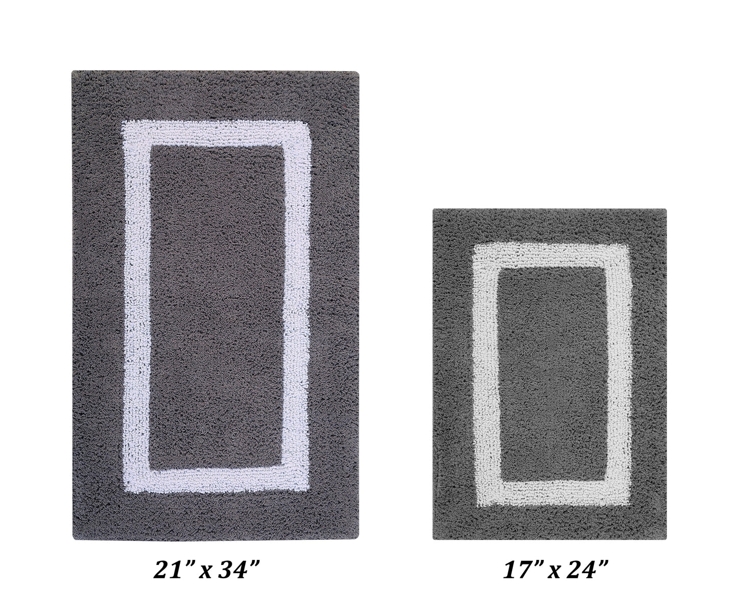 Better Trends 2 Piece Bathroom Rug Set 100% Cotton Bath Mat Extra Soft Tufted Machine Washable Water Absorbent, Reversible Bathroom, Laundry Room (17â€x24â€|21â€x34â€) Hotel Multi Collection - Gray/White