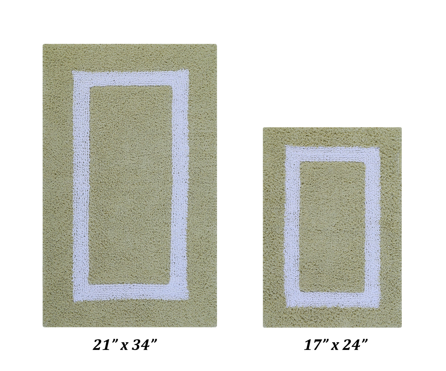Better Trends 2 Piece Bathroom Rug Set 100% Cotton Bath Mat Extra Soft Tufted Machine Washable Water Absorbent, Reversible Bathroom, Laundry Room (17â€x24â€|21â€x34â€) Hotel Multi Collection - Sage/White