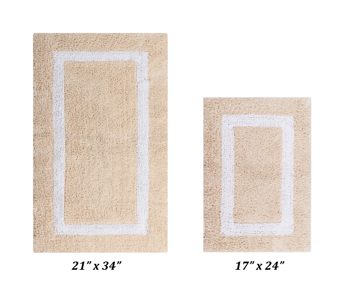 Better Trends 2 Piece Bathroom Rug Set 100% Cotton Bath Mat Extra Soft Tufted Machine Washable Water Absorbent, Reversible Bathroom, Laundry Room (17â€x24â€|21â€x34â€) Hotel Multi Collection - Sand/White