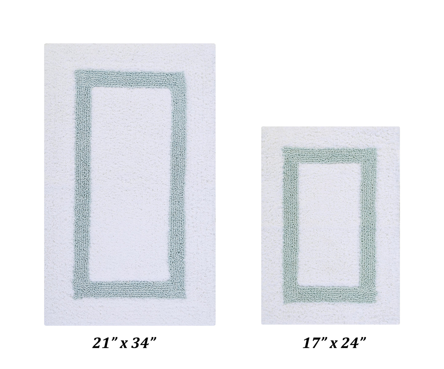 Better Trends 2 Piece Bathroom Rug Set 100% Cotton Bath Mat Extra Soft Tufted Machine Washable Water Absorbent, Reversible for Bathroom, Laundry Room (17â€x24â€|21â€x34â€) Hotel Collection - White/Blue