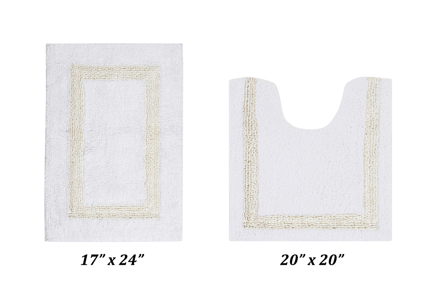 Better Trends 2 Piece Bathroom Rugs Set 100% Cotton Soft Water Absorbent Reversible Machine Washable for Bathroom Floor Decor Toilet Base Contour Mat (17â€x24â€|20â€x20â€) Hotel Collection - White/Ivory