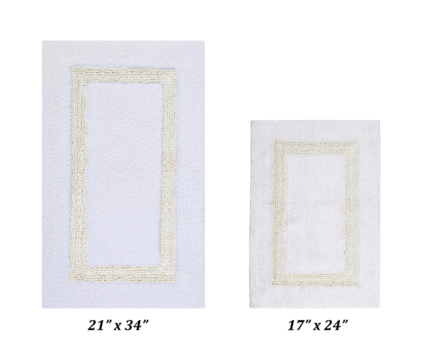 Better Trends 2 Piece Bathroom Rug Set 100% Cotton Bath Mat Extra Soft Tufted Machine Washable Water Absorbent, Reversible for Bathroom, Laundry Room (17â€x24â€|21â€x34â€) Hotel Collection - White/Ivory