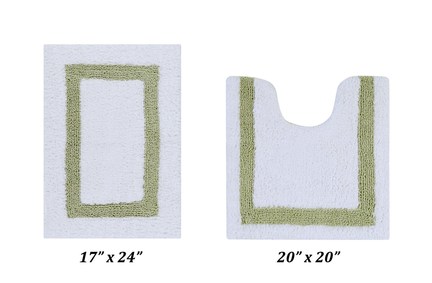 Better Trends 2 Piece Bathroom Rugs Set 100% Cotton Soft Water Absorbent Reversible Machine Washable for Bathroom Floor Decor Toilet Base Contour Mat (17â€x24â€|20â€x20â€) Hotel Collection - White/Sage