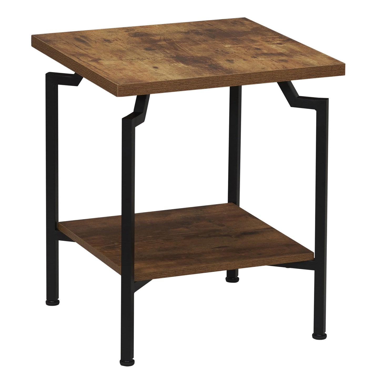 Crown Esenciales para el Hogar Mesa Auxiliar Cuadrada con Estante de Almacenamiento, Vetas de Madera Rústica de Nogal y Metal Negro