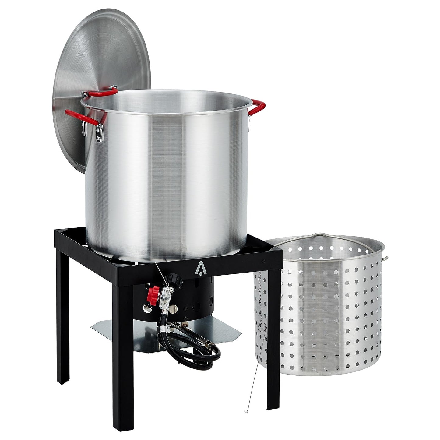 Huloretions 60Qt Outdoor Seafood Boil Kit,Outdoor Aluminum Propane Seafood Boiler with Strainer Basket,Propane Stove Burner,Fryer Kit for Holiday Seasonal Cooking Seafood Crawfish Crab Shrimp
