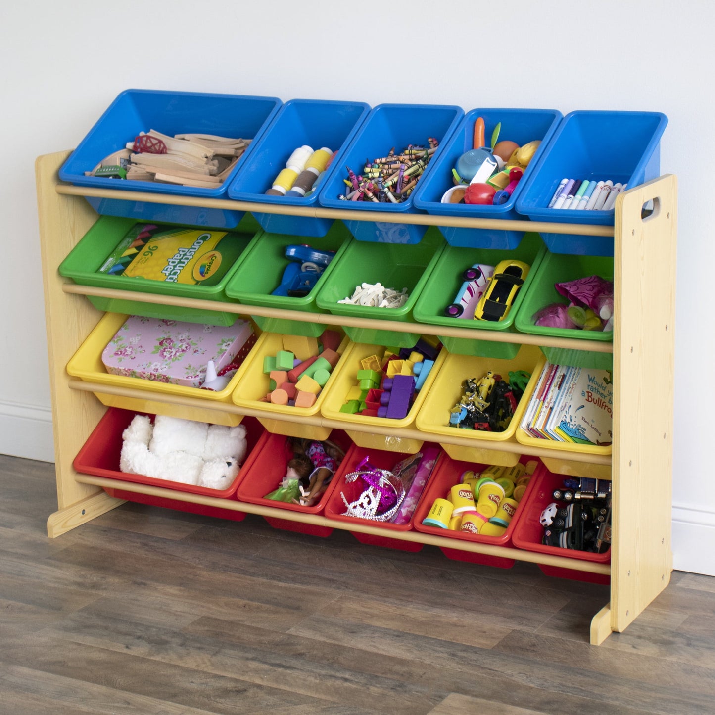 Humble Crew XL Kids Toy Storage Organizer with 20 Plastic Storage Bins, Natural/White