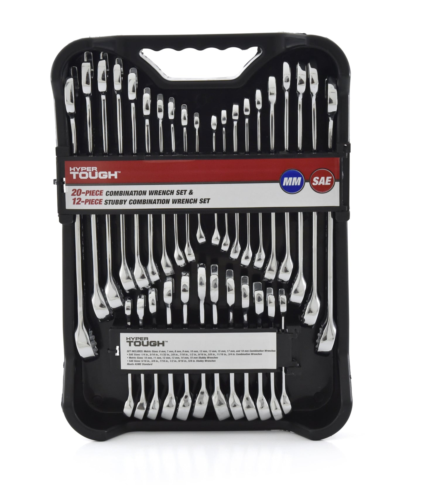 Hyper Tough 32-Piece Combination Wrench Set, SAE & Metric, Chrome Vanadium Steel, Standard & Stubby Sizes, Storage Case Included