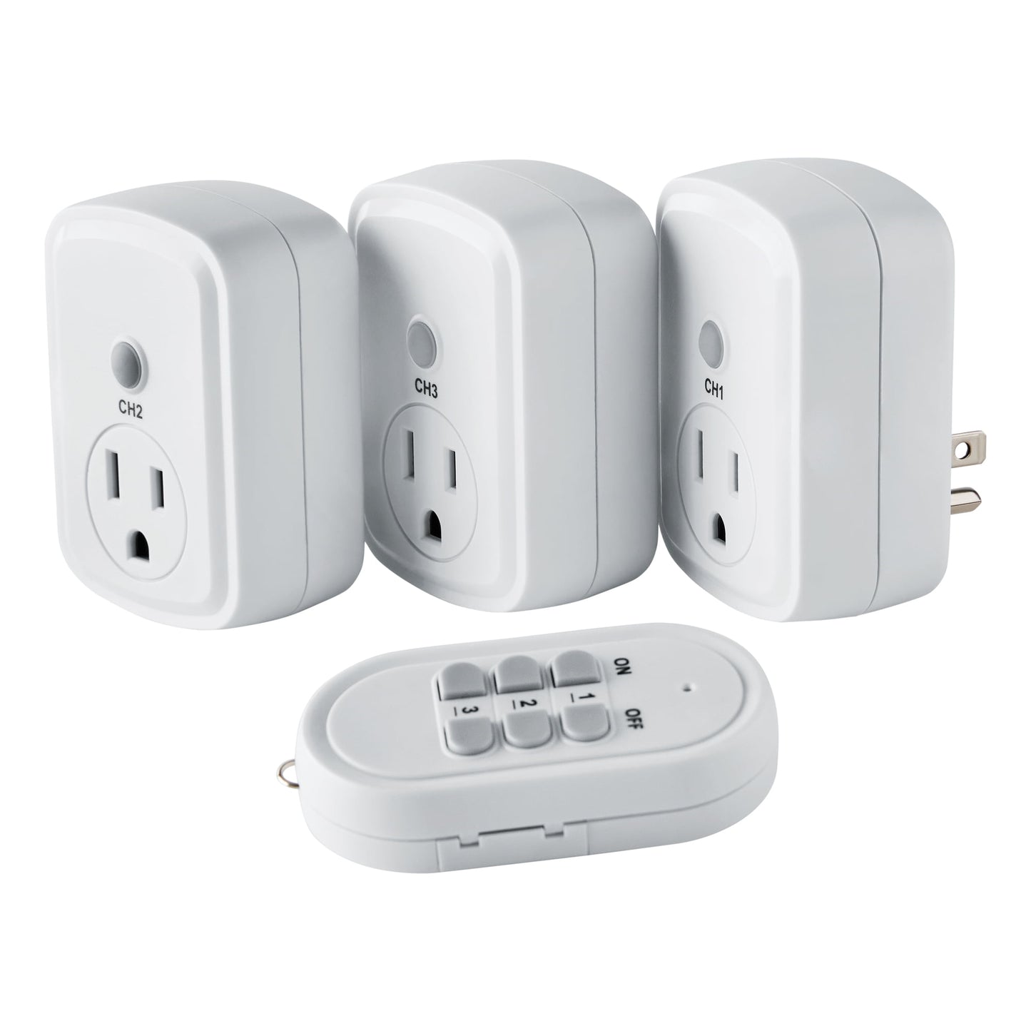 Hyper Tough Control Remoto Inalámbrico para Interiores, Paquete de 3, 1 Toma, Blanco