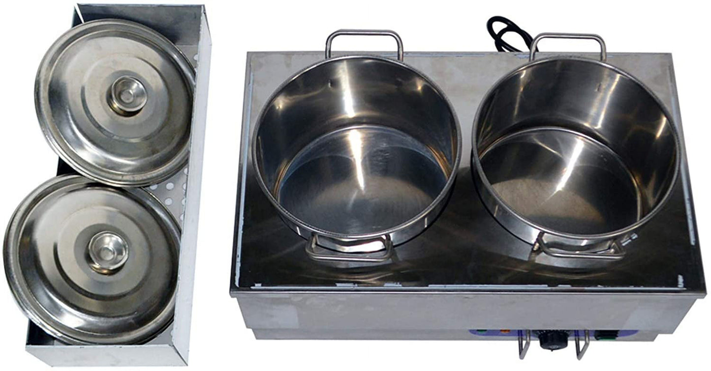 INTBUYING 1500W Commercial Food Warmer Stove Bain Marie Portable Steam Table Countertop Canteen Buffet Steam Heater 2 Pots Soup Station