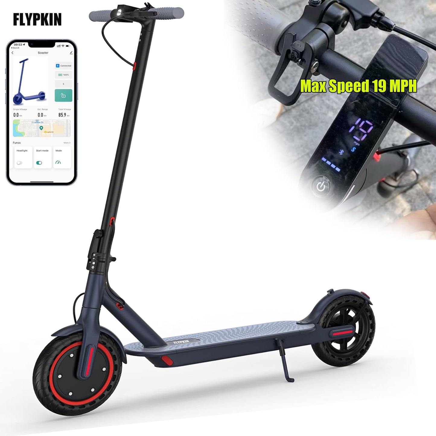 FLYPKIN FK007 350W Motor Electric Scooter,19 MPH Top Speed, 21-Mile Range, 8.5”Wear-resistant Solid Tires, Foldable & Lightweight for Commuting