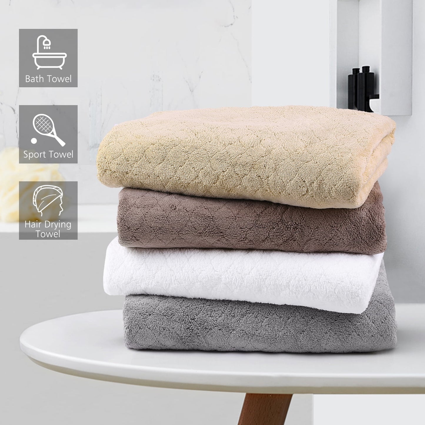 JML Bath Towel Set 2 Piece, Plaid Polyester Hotel & SPA Bath Towels, 30" x 60", White, Gray