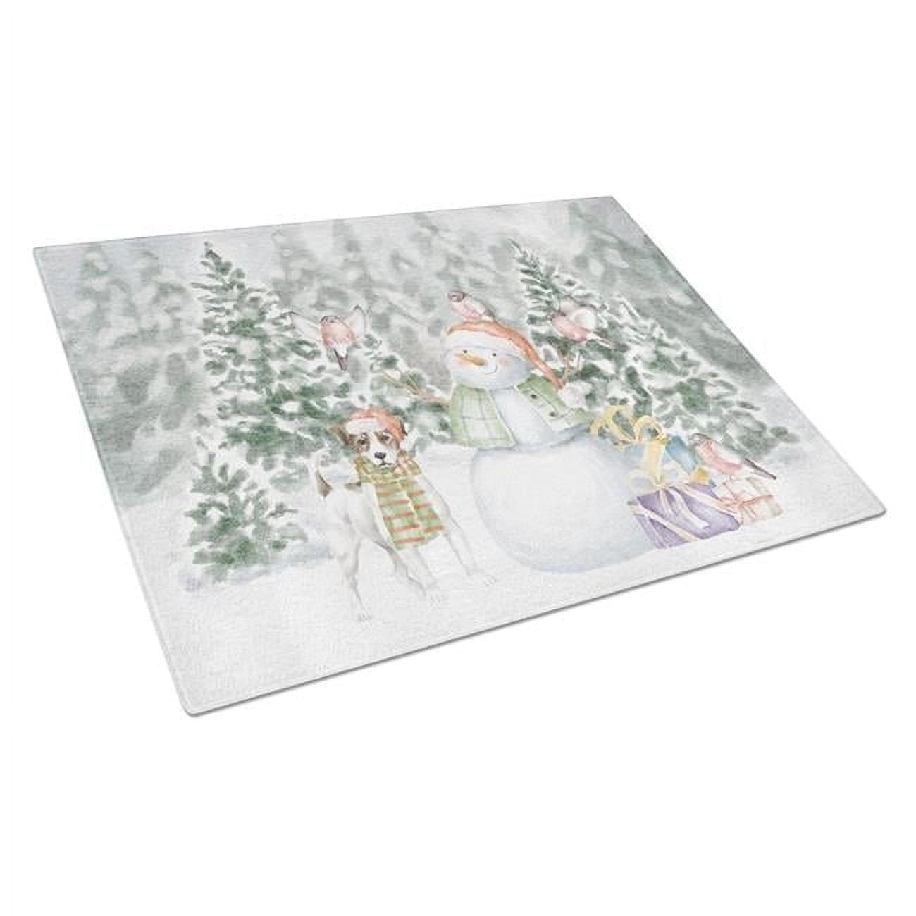 Jack Rsell Terrier Tricolor with Christmas Presents Glass Cutting Board Large 12 in x 15 in