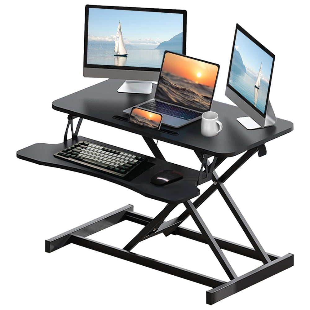 Jopath 32" Desk Converter,Height Adjustable Standing Desk Converter for Home Office,Dual Monitor and Laptop Workstation with Wide Keyboard Tray,Black