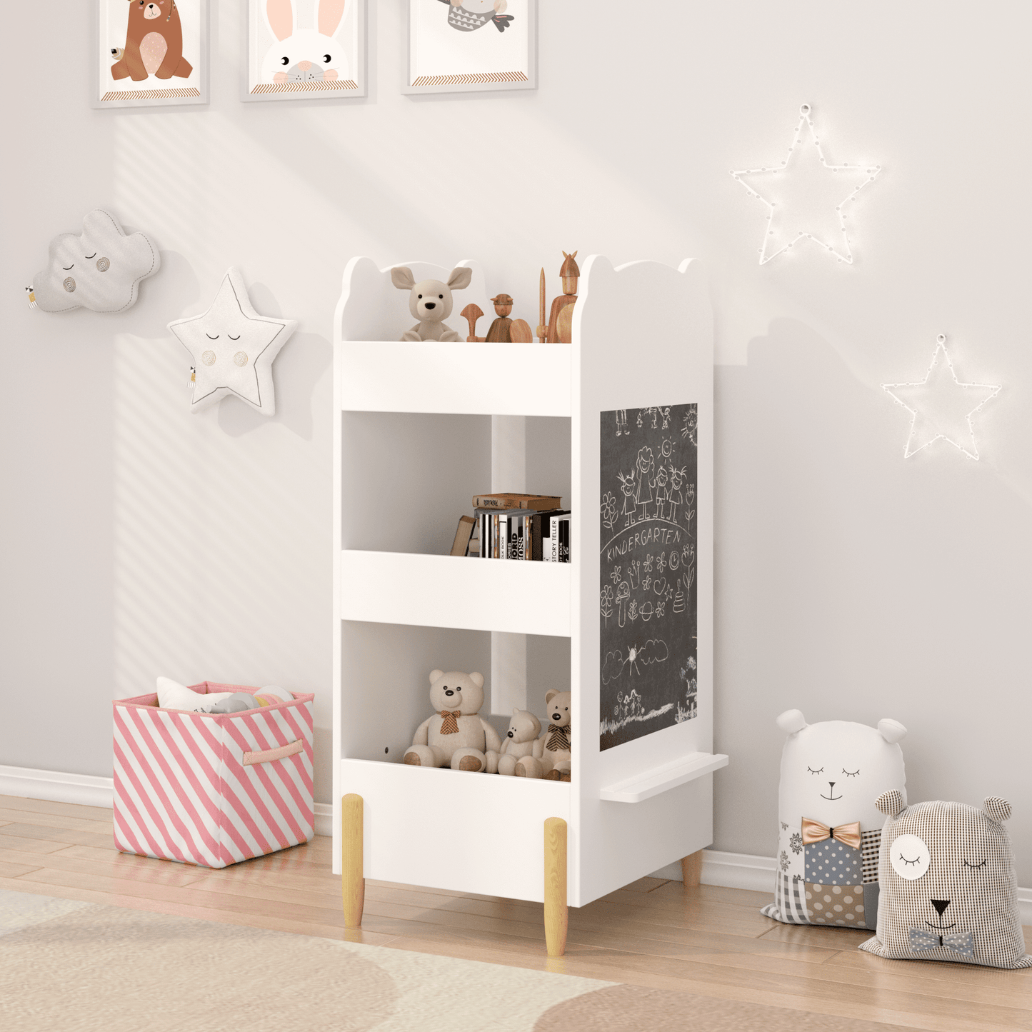 Jopath EstanterÃa para Niños, Librero de Madera de 3 Niveles con Lado de Pizarra para Sala de Juegos, Dormitorio, Blanco