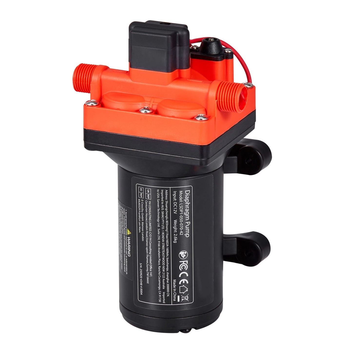 KFFKFF 4-Chamber Self-Priming 12V DC RV Diaphragm Water Pump LSDP1‑050‑070‑42 5 GPM Nylon‑Glass Fiber