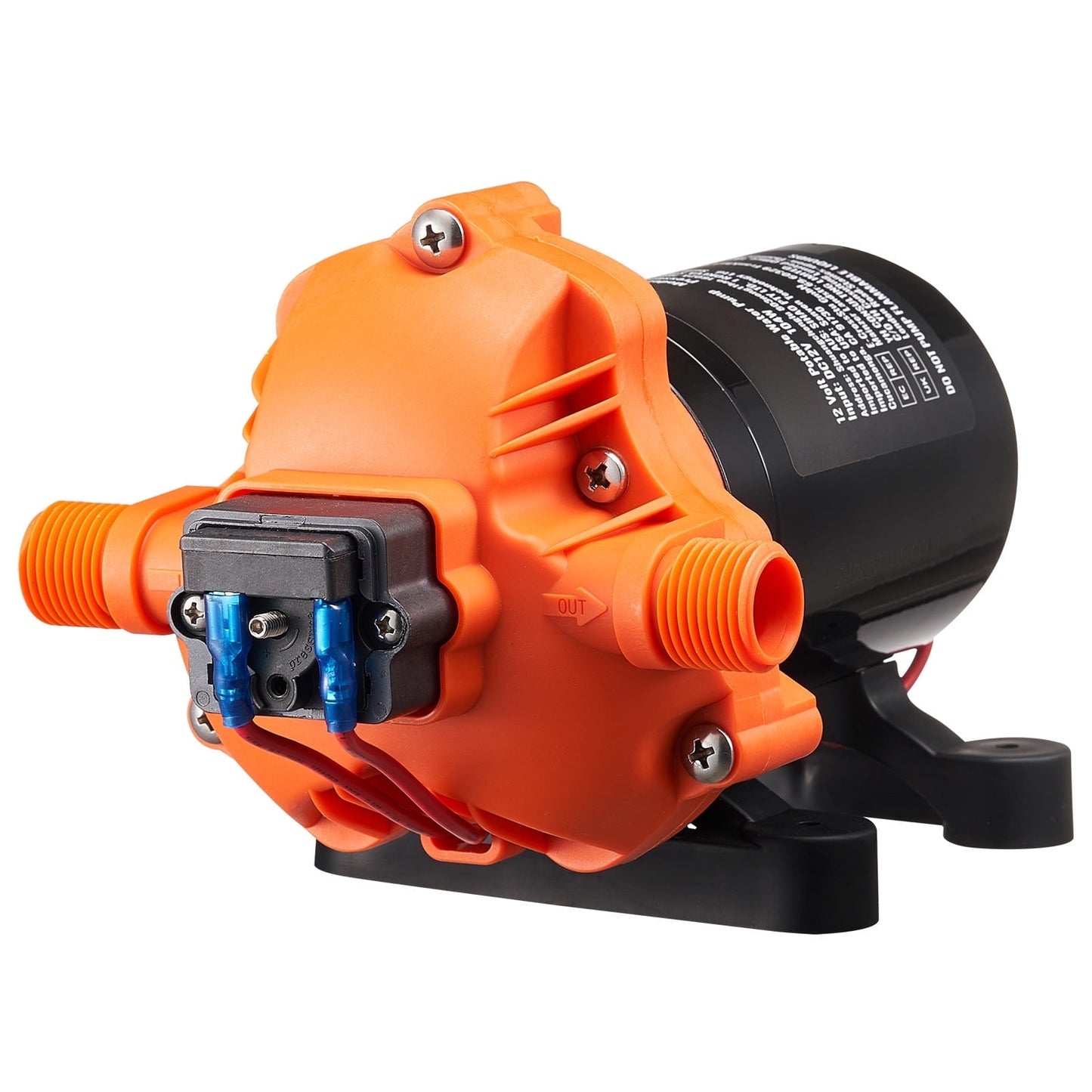 KFFKFF 12V Diaphragm Water Pump 3.5 GPM 3-Chamber DC Pump Adjustable Pressure Switch 40–100 PSI 50 PSI Setting 1/2'' MNPT Orange