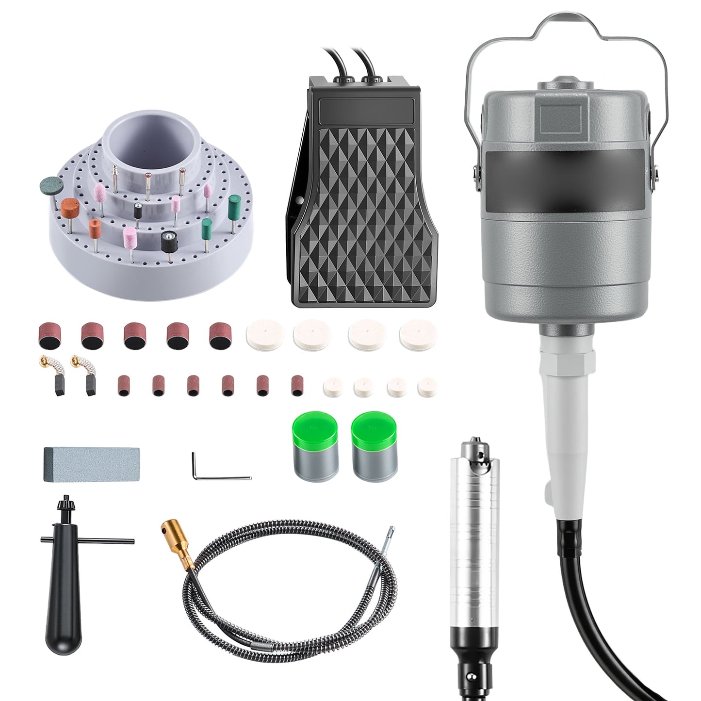 KFFKFF 150W Electric Flex Shaft Grinder with Foot Pedal Control, 23000RPM Rotary Tool Kit, Includes 112 Accessories for Sanding, Polishing, Cutting, and Buffing