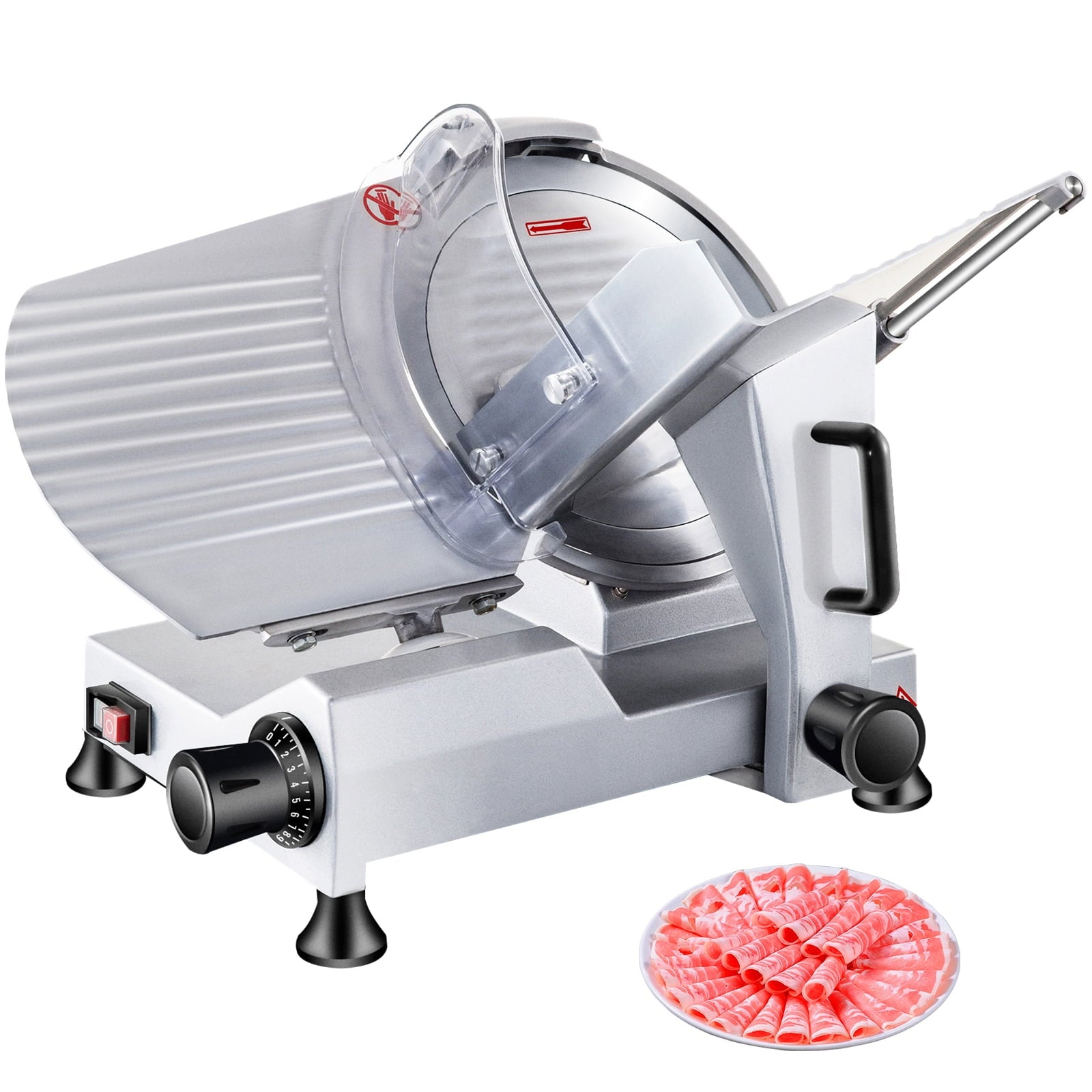KFFKFF 240W Industrial Food Cutter, Electric Charcuterie Slicer with 10" Carbon Steel Blade, 350-400RPM, Electric Slicer with 0 - 0.47 inch Precision Thickness Control for Both Commercial & Home Use