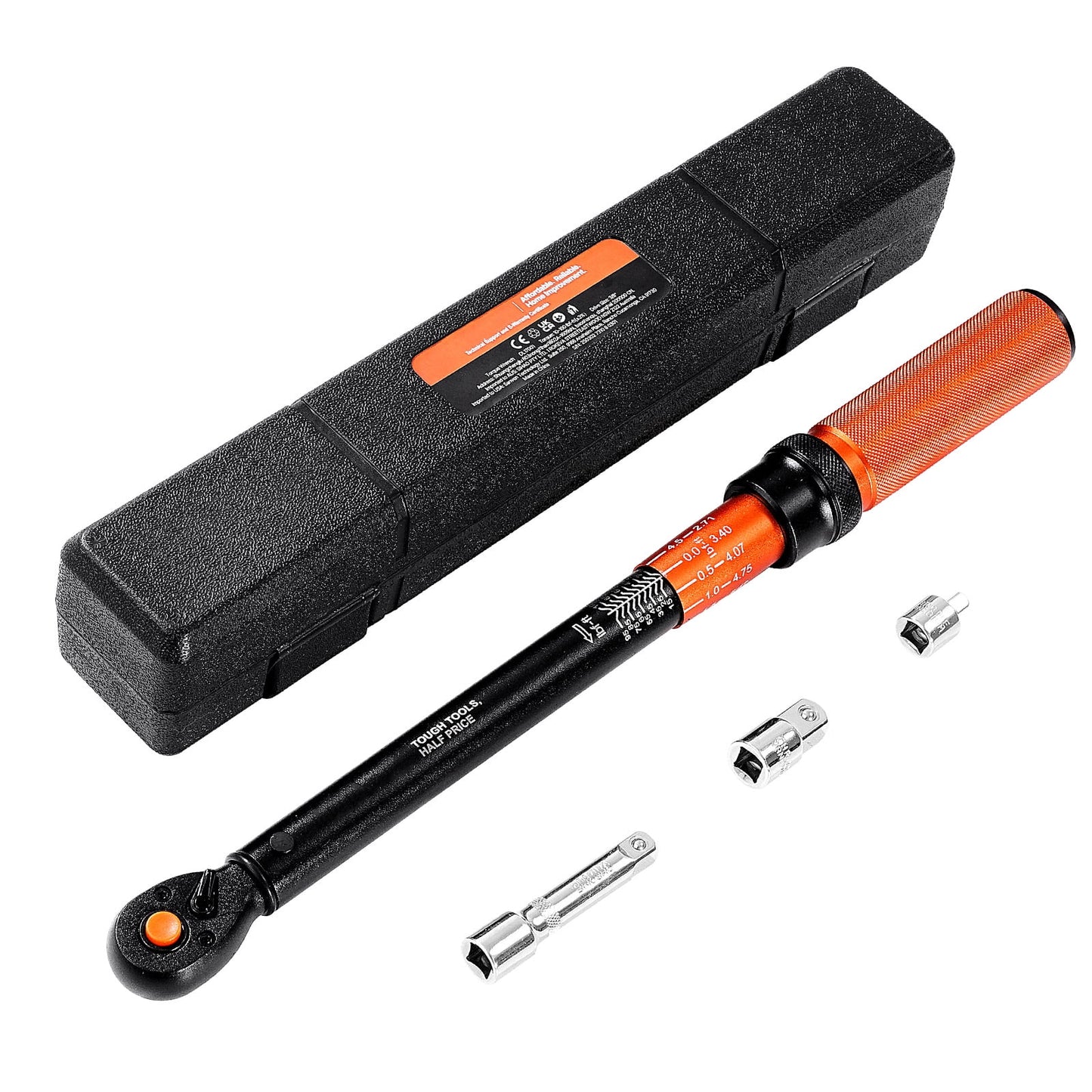 KFFKFF 3/8 Inch Drive Click Torque Wrench, 10-100 lbf-ft / 13.6-135.6 N.m, Dual-Direction Tool with Dual Range Scales, 72-Tooth Design, ±3% Accuracy, Includes Carrying Case