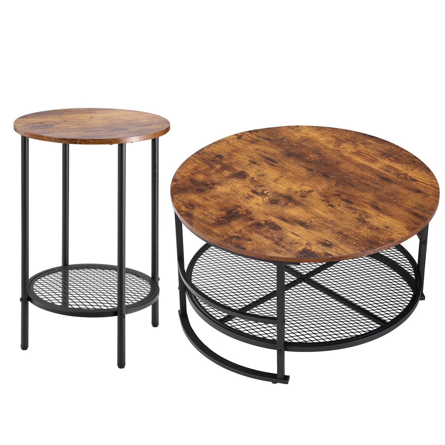 KFFKFF 3-Piece Round Coffee Table Set, 31.5-Inch Industrial Style Table with Two Side Tables, Easy-to-Assemble Metal-Leg Design for Living Room, Office, or Apartment