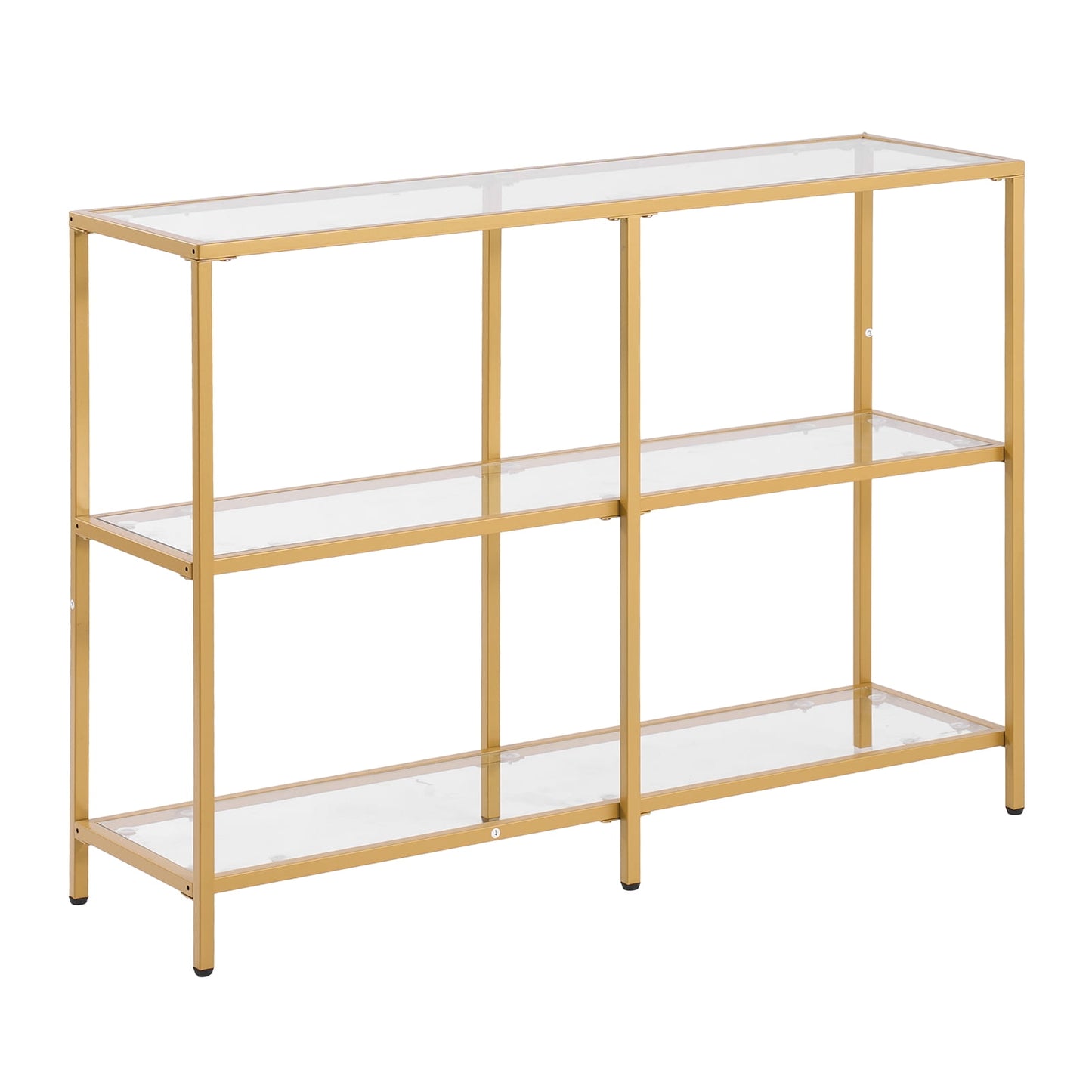 KFFKFF 3-Tier Glass Console Table with Tempered Glass Top and Sturdy Iron Frame, Modern Rectangular Side Table with Anti-Tip Design for Living Room, Hallway, Entryway, Foyer, Gold Finish