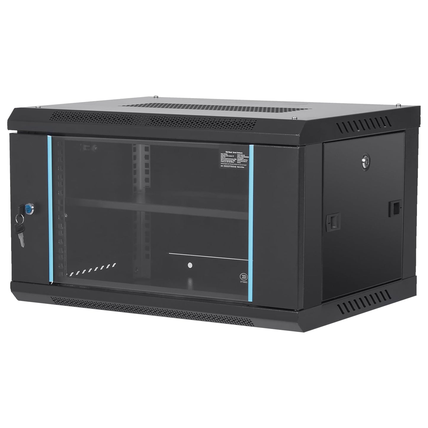 KFFKFF 6U Wall-Mounted Network Server Cabinet, 15.5'' in Depth, Enclosure for Server Rack, Ground-Supported Load Capacity of 200 lbs, Comes with Lockable Glass Door Side Panels