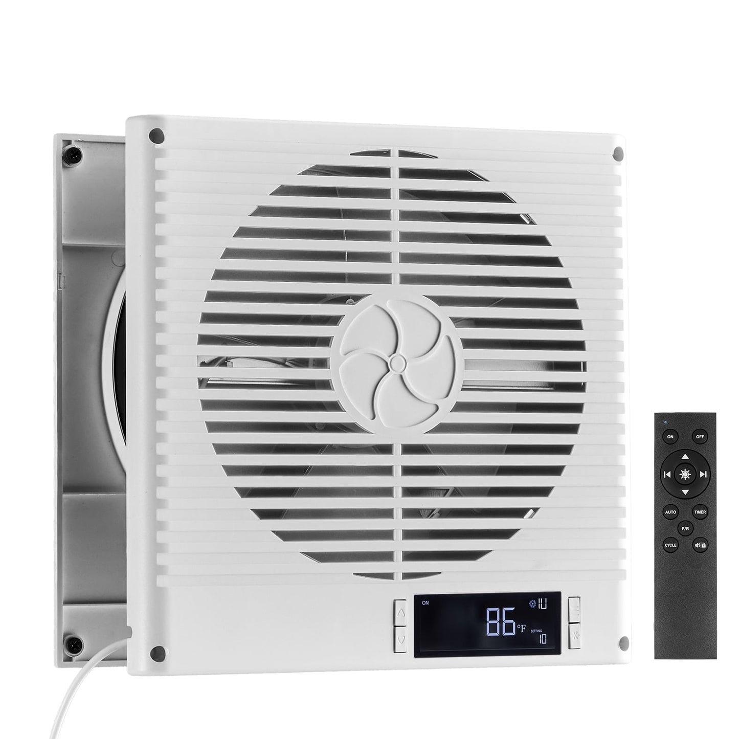 KFFKFF Room‑to‑Room Fan, 2‑in‑1 Wall‑Mounted Design, 305 CFM, BT‑RTR08‑LCD, 7.5‑Inch ABS Plastic/Metal, White