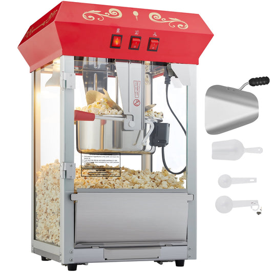 KFFKFF 8oz Commercial Popcorn Machine, 850W Countertop Popcorn Maker48 Cups per Batch 3-Switch Control Red