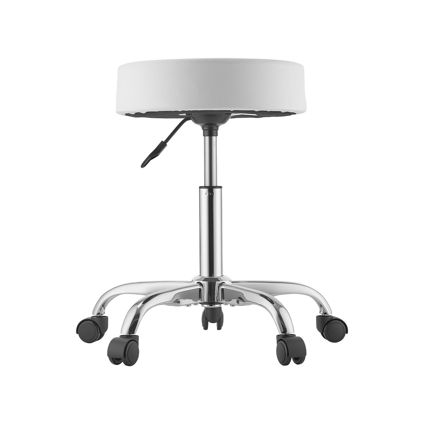 KFFKFF Adjustable Rolling Stool with Wheels, 500 lbs Capacity, Ergonomic Design, Thick Cushion PU Leather Seat, 360° Swivel Chair for Salon, Spa, Clinic, Medical, White