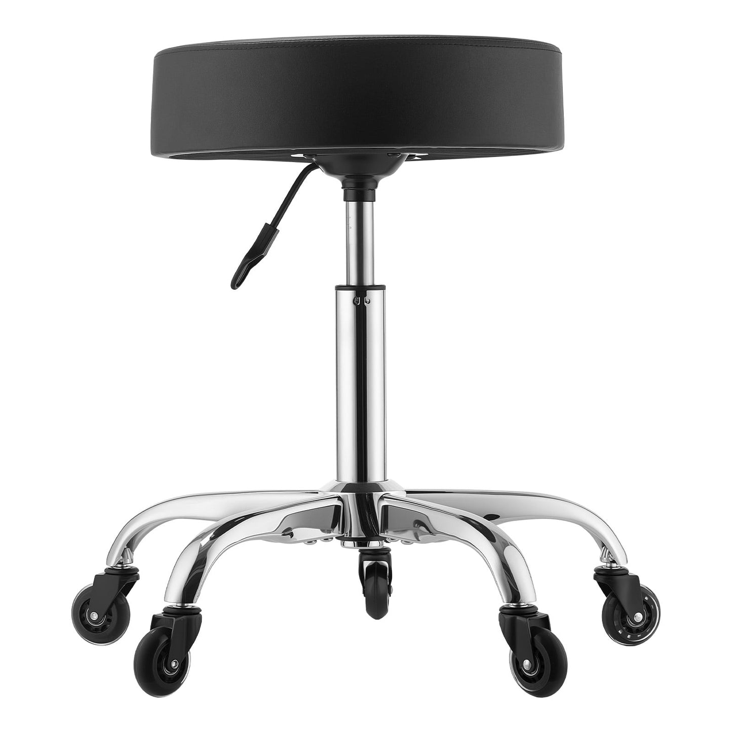 KFFKFF Adjustable Rolling Stool with Wheels, 500 lbs Capacity, Smooth Casters, Comfortable Cushion, Ergonomic PU Leather Seat, 360° Swivel Chair for Salon and Clinic, Black