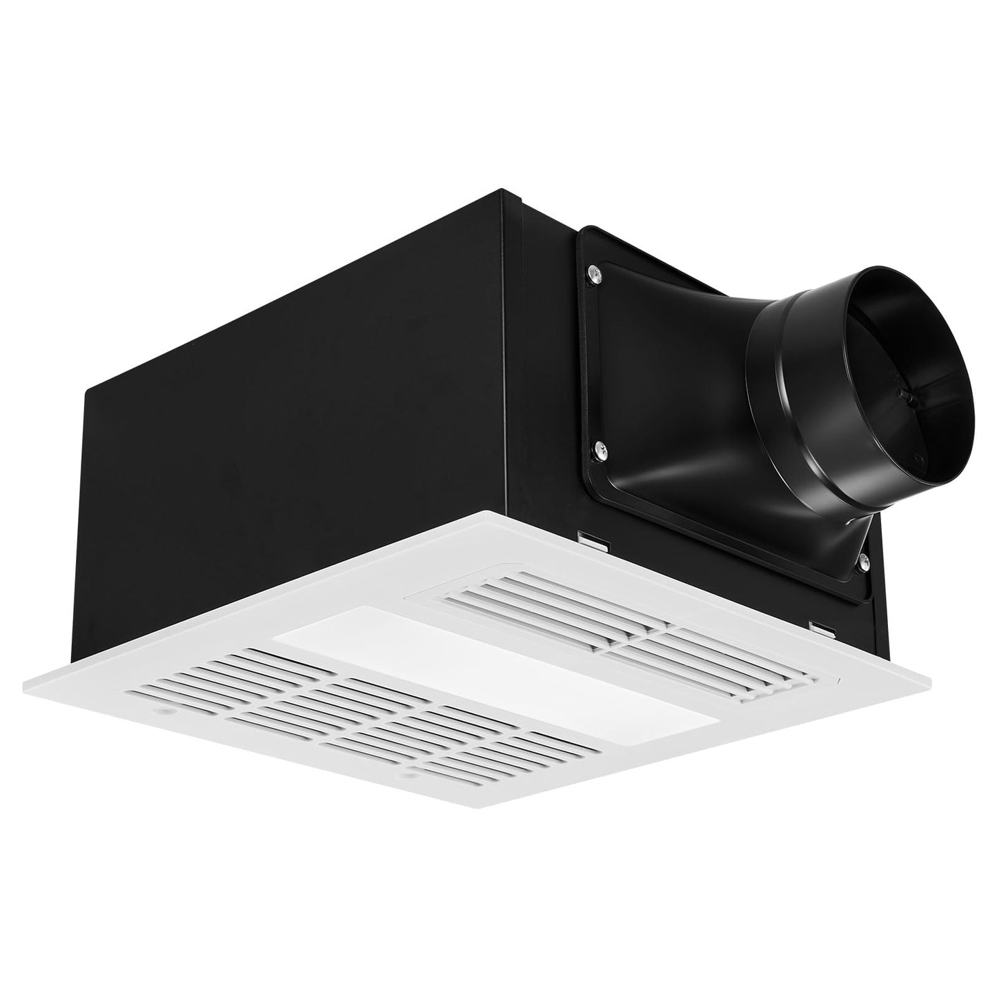 KFFKFF Bathroom Exhaust Fan with Light and Heater, 80-90-110 CFM 1500W Ventilation System, 1.5 Sones Quiet Operation, Durable DC Motor Ceiling Fan for Laundry, Storage, and Home Use, White